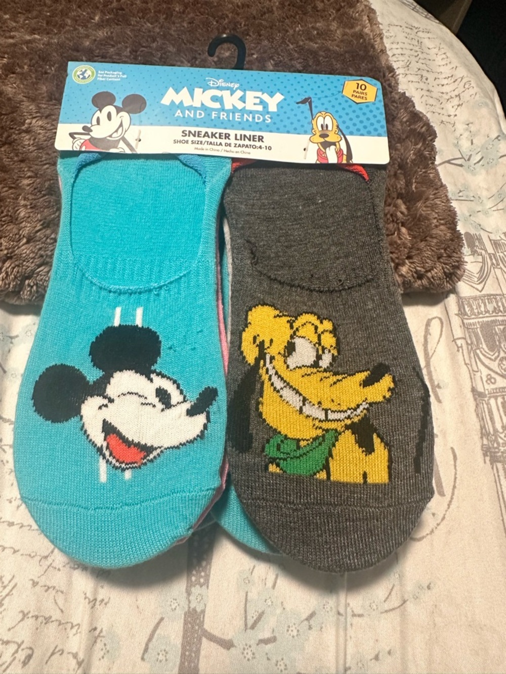Disney Mickey and Friends No-Show Socks Teal and Gray